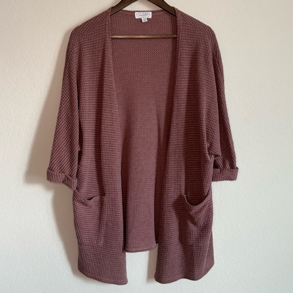 Mud Pie Mauve Waffle Knit Open Front Lightweight Cardigan – Size S/M - Picture 1 of 6